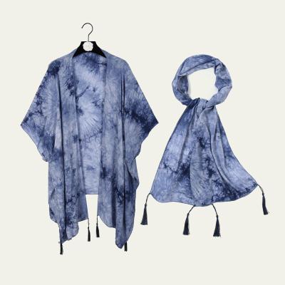 China Polyester 2022 New Fashion Women Tie Dyed Loose One Size Fitted All Scarf One Set Poncho For Summer Beach Cover Up for sale