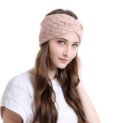 China Winter New Windproof Woolen Knitted Hair Cross Headdress Women's Head Band Hearing Protection Accessories Warm Adults for sale