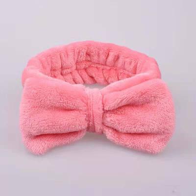 China DecorateÂ   Cosmetic Wash Coral Fleece Plush Headbands Spa Facial Elastic Makeup Shower Headband Face Wash With Bowknot For Women Headband for sale