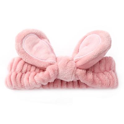 China New Fashion Multifunctional Coral Velvet Plush Headband Korean Style Headdress Cute Face Bath Headband Rabbit Ears Makeup Wash Headband for sale