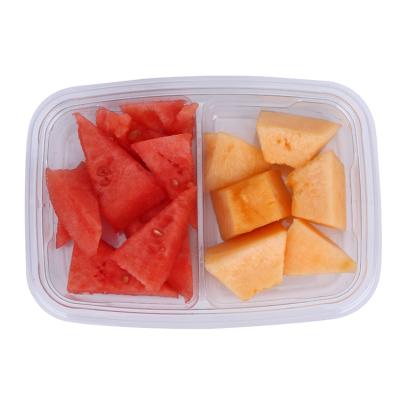 China Disposable Transparent Fruit Boxes Blister Plastic Take Out Lunch Box With 2 Compartments for sale