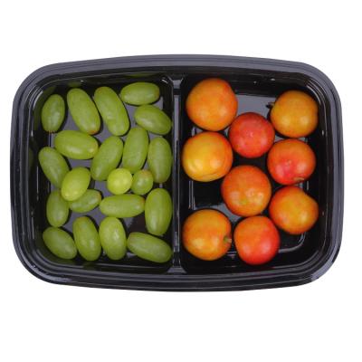 China Two Compartment Disposable Microwave And Safe Plastic Disposable Lunch Box Fruit Salad Box for sale