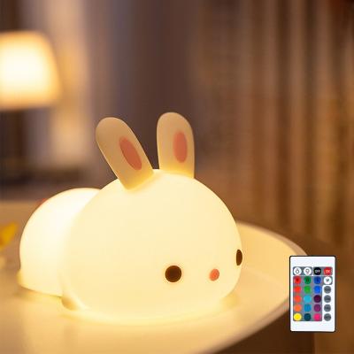 China Custom Minimalist Silicone Rabbit Night Lamp with Remote Control Color Changing Baby Lamp Christmas Gift for Kids for sale