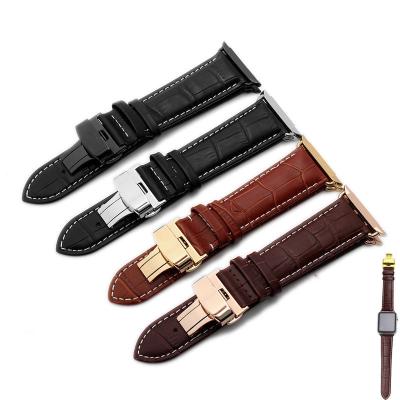 China Men Breathable Crocodile Watch Band Butterfly Genuine Leather Buckle For iWatch Apple Watch Band for sale