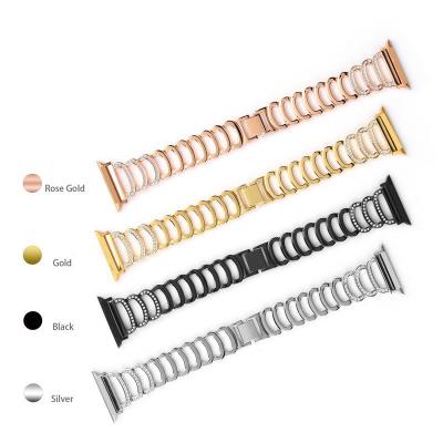 China Luxury iWacth Apple Watch Series 6 Rose Gold Stainless Steel Pulseira Diamond Bling Watch Band For Women Breathable 44mm 38mm for sale