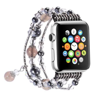 China Women Designers Charm Beaded Breathable Elastic Wristband Strap Women Beaded Watch Band For Apple Watch Band For iWatch for sale