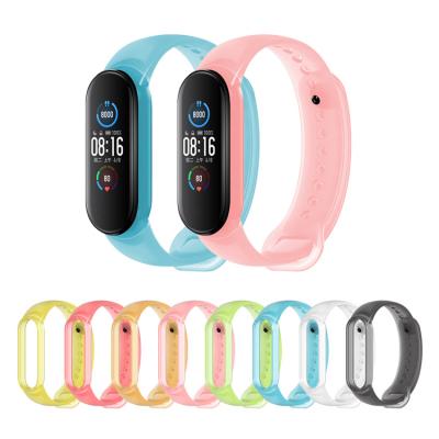 China 2021 New Fashion Breathable Transparent Silicone Wristband Strap For Xiaomi Band 5 Band Strap Smart Wristband for sale