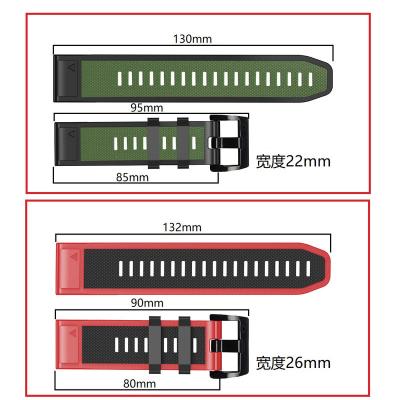 China 26mm 22mm Breathable Strap For Garmin Fenix ​​6 6X pro 5 5X plus 3HR Quick Release Double Colors Silicone Watch Band for sale