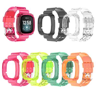 China Transparent Breathable Glacier Watch Style Built-in Plastic Watch Band Strap For Fitbit versa3/sense for sale