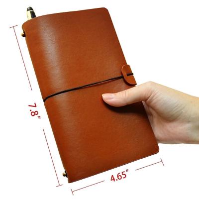 China Brown Vintage Handmade Travelers Blank Genuine Leather Bound Journal Diary Notebook Paper Cover Refillable Custom Elastic Band Leather Bound for sale