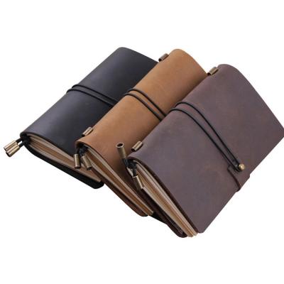 China Wholesale Custom Handmade Travelers Tied Rubber Band Refill White Paper Vintage Leather Writing Notebook Diary Genuine LeatherJournal for sale