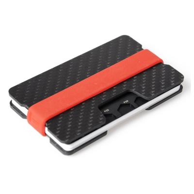 China RFID Blocking Silicon Elastic Band RFID Carbon Fiber Sheet Flat Card Holder Wallet Slim Carbon Fiber Silver Minimalist Clip for sale