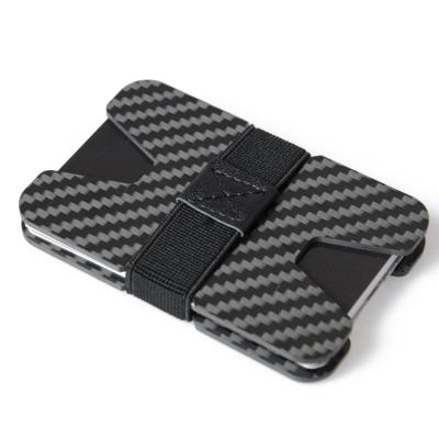 China RFID Blocking Front Pocket Slim Minimalist RFID Blocking Elastic Band Carbon Fiber Money Clip Card Holder for sale