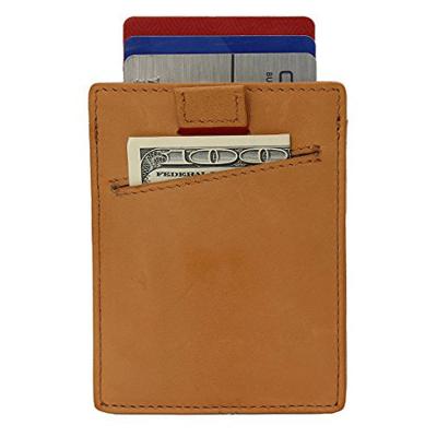 China RFID Blocking Custom Logo RFID Blocking Imperial Minimal Slim Pull Tab Mini Safe Minimalist Wallet Horse Leather ATM Credit Card Holder for sale