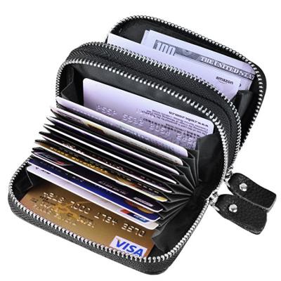 China Women's Slim and Capacity RFID Blocking Wallet Genuine Leather Credit Card Holder Zipper Credit Card Wallet for sale