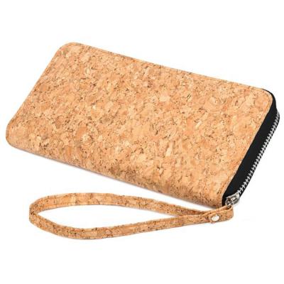 China RFID Blocking Vintage Lady Leather Universal Wooden Vegan RFID Blocking Zipper Zipper Cork Long Big Clutch Wallet for sale