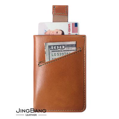 China Super Slim Design Card Holder Premium Minimalist Super Slim Leather Wallet With Pull Tag for sale