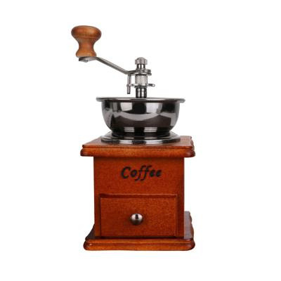 China Luxury Portable Coffee Bean Mill Retro Style Coffee Grinder Wood Manual Coffee Bean Grinder Portable Burrs for sale