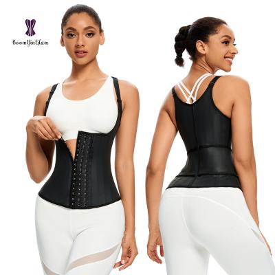 China 25 Bone Latex Antibacterial Antibacterial Steel 100% Shiny Vest With Adjustable Straps Waistband Colombianas Fajas Simple Shapewear Vest With Hooks for sale