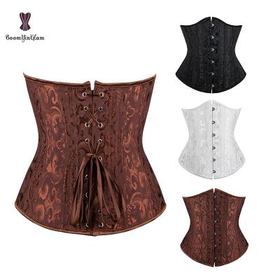 China Bustier 26 Antibacterial Steel Bone Women's High Waist Slim Corset Brown Underbust Compression Top Cincher Jacquard Waistband for sale