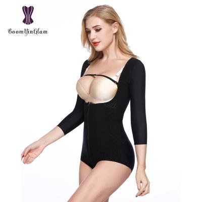 China Size S Arm Shapers Women's Seamless Body Shapewear To XXXL Black After Surgery Recovery With Open Crotch for sale