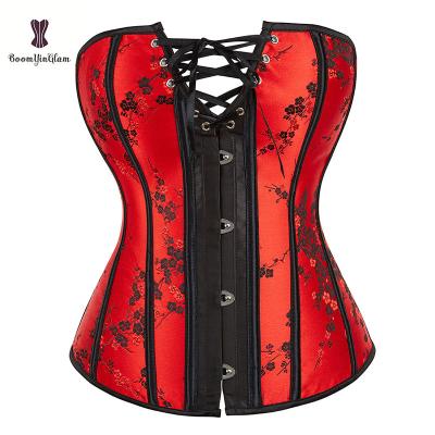 China Viable Viable Plus Size XXXXXXL Overbust Floral Red Plastic Boned Corset Bustier Bodyshaper 14 Corsets for sale