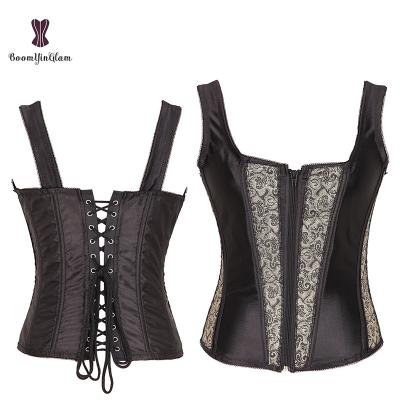 China 10 Fish Boned Strapless Bustier Steel Boned Top Steel Boned Corset With Rope Front Zipper Womens Body Shape for sale