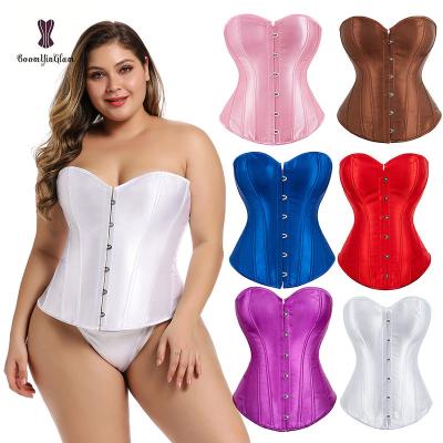 China Size 6XL Plus Size Viable Sexy Bustier Korset Corset Top Coldker White Color Women Metal Play Music Closure Satin Overbust Corset for sale