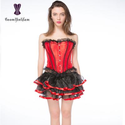 China Good quality plus size plus size women sexy gothic lace up vintage red boned corset and Bustiers dress with skirt plus size 6XL for sale