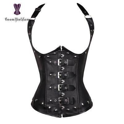 China Women Sexy Cupless Bustier Stage Girl Clubwear Steampunk Clothing XXXL Sexy Leather Corset Tops With Halter Neck for sale