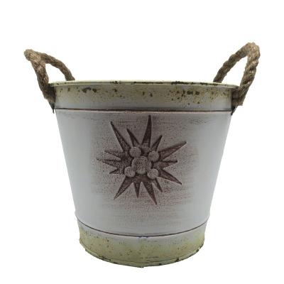 China China wholesale vintage round metal flower bucket with handles for garden/decor flower planting for sale