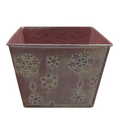 China Modern Rose Flowers Series Galvanized Square Metal Bucket Garden Flower Pot For Farm And Garden for sale