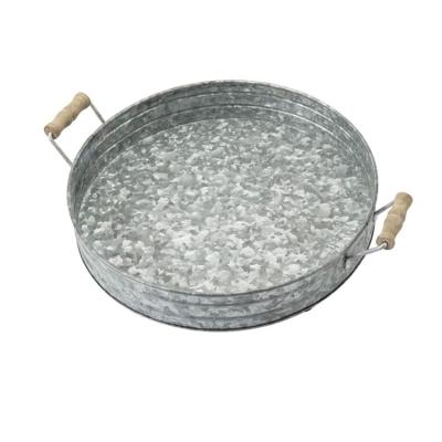 China Restaurant Antique Round Galvanized Steel Serving Tray Vintage Antique Tray Fast Food Metal Tray for sale