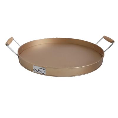 China Stocked Galvanized Metal Tray With Handle, Cheap Wholesale Decorative Round Metal Tray for sale