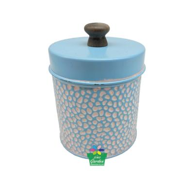 China Wholesale Closure Property Galvanized Round Kitchen Tea Coffee Sugar Storage Canister Metal Canisters With Wooden Lid for sale