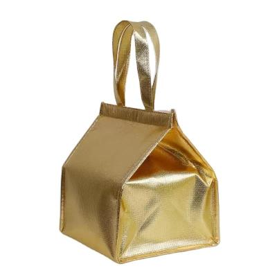 China Courier Heavy Duty Insulated Grocery Bags Closure Thermal Insulated Bag Metallic Gold Cake Portable Food for sale