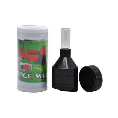 China Plastic Classic Shape Smoking Plastic Grinder With Storage Bottle Diameter 43*69 Mm 4 Layers Herb Grinders for sale