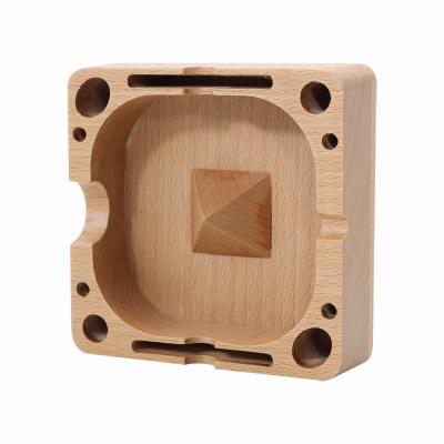 China With 4.8 inch cigarette holder wooden square ashtray smoking ash with cigarette holder multifunctional smoking wholesale for sale