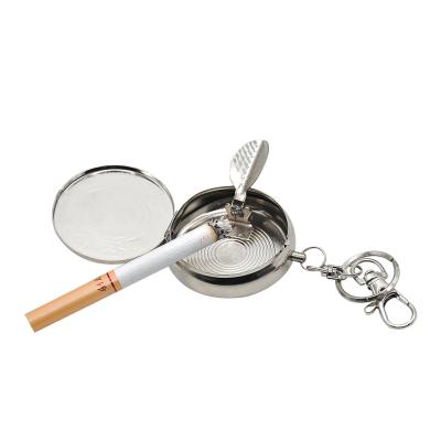 China Stainless Steel 50MM Pocket Portable Cigarette Ash Ashtray Metal Circular Cigarette Ash Ashtray With Main Holder Chain Style for sale