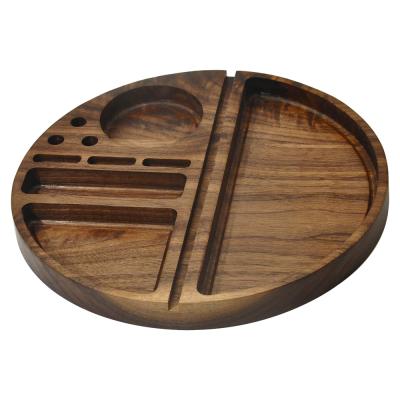 China For Rolling Cigarette Round Shape Wooden Rolling Tray With Groove Diameter 218 Mm Natural Wooden Roll Tobacco Tray Cigarette Tobacco Rolling Tool for sale