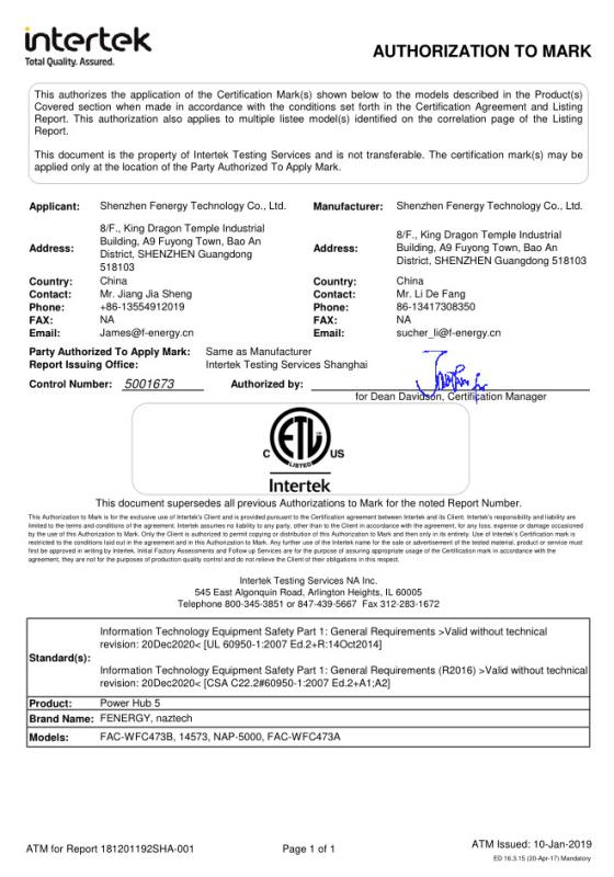 ETL - Shenzhen Fenergy Technology Co., Ltd.