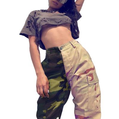 China Breathable Cargo Pants High Waisted Women Camouflage Casual Patchwork Waisted Pants Women Pocket Joggers Overall Streetwear for sale