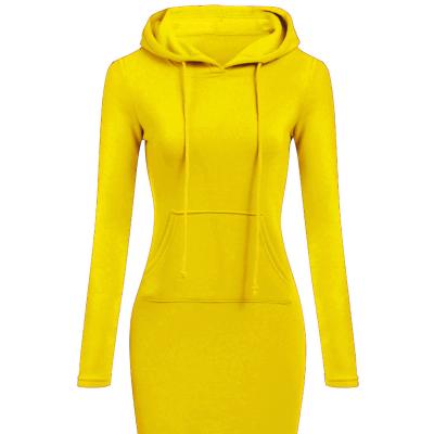 China Anti-pilling New Autumn Winter Ladies Pocket Long Solid Color Sweatshirt Pullover Hoodie Dress for sale