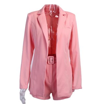 China QUICK DRY Women's 2 Piece Casual Suit With Front Long Sleeve Lapel Work Open Suit And Blazer Shorts for sale