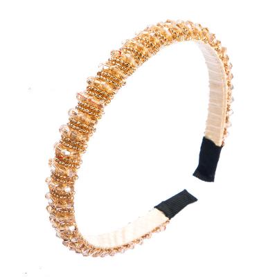 China Fashion Simple Trendy High Quality Trendy Hair Band Crystal Beads Sponge Wide Headband Handmade For Women Jewelry for sale