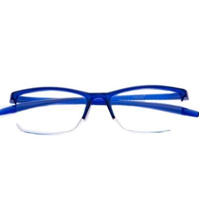 China Fashion men's and women's ultra light half frame retractable stylish and comfortable blue lightweight resin reading glass anti anti radiation for sale