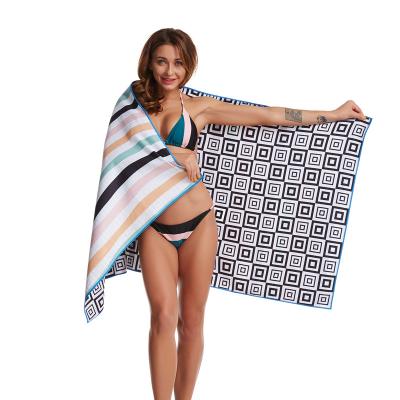 China Compressed Free Sample Microfiber Sandfree RPET Custom Waffle Beach Towel for sale