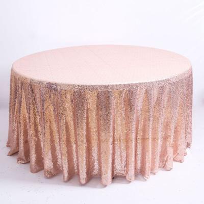 China Thickness Plain Rose Gold Light Pink Sequin Round Decorative Luxury Tablecloth Suitable For Wedding Party for sale