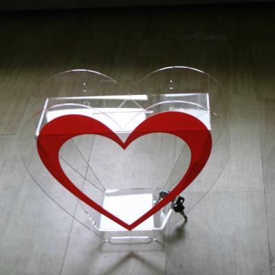 China Heart Shape Acrylic Donation Box W/ Lock Clear Charity Plexiglass Donation Box for sale