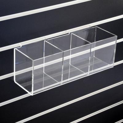 China Wall Mounted Clear Slatwall Acrylic Display W/ 3 Boxes Perspex Bins for sale